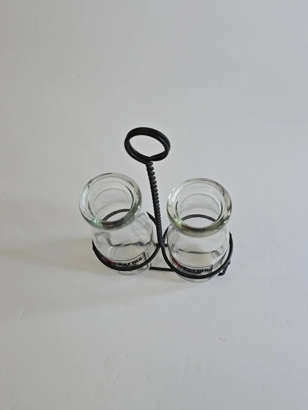 Vintage J&J Farms Set Of 2 Milk Glass Bottle Set With Metal Caddy Beatrice NE